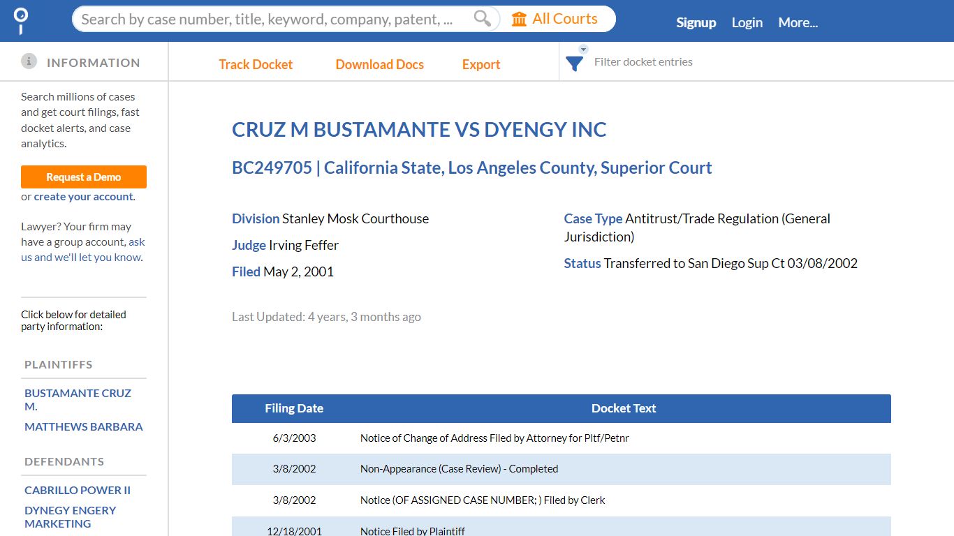 CRUZ M BUSTAMANTE VS DYENGY INC, BC249705 (California State, Los ...